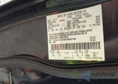 2010 Ford Explorer Eddie Bauer из США, поврежденный, VIN 1FMEU7EE9AUB02149